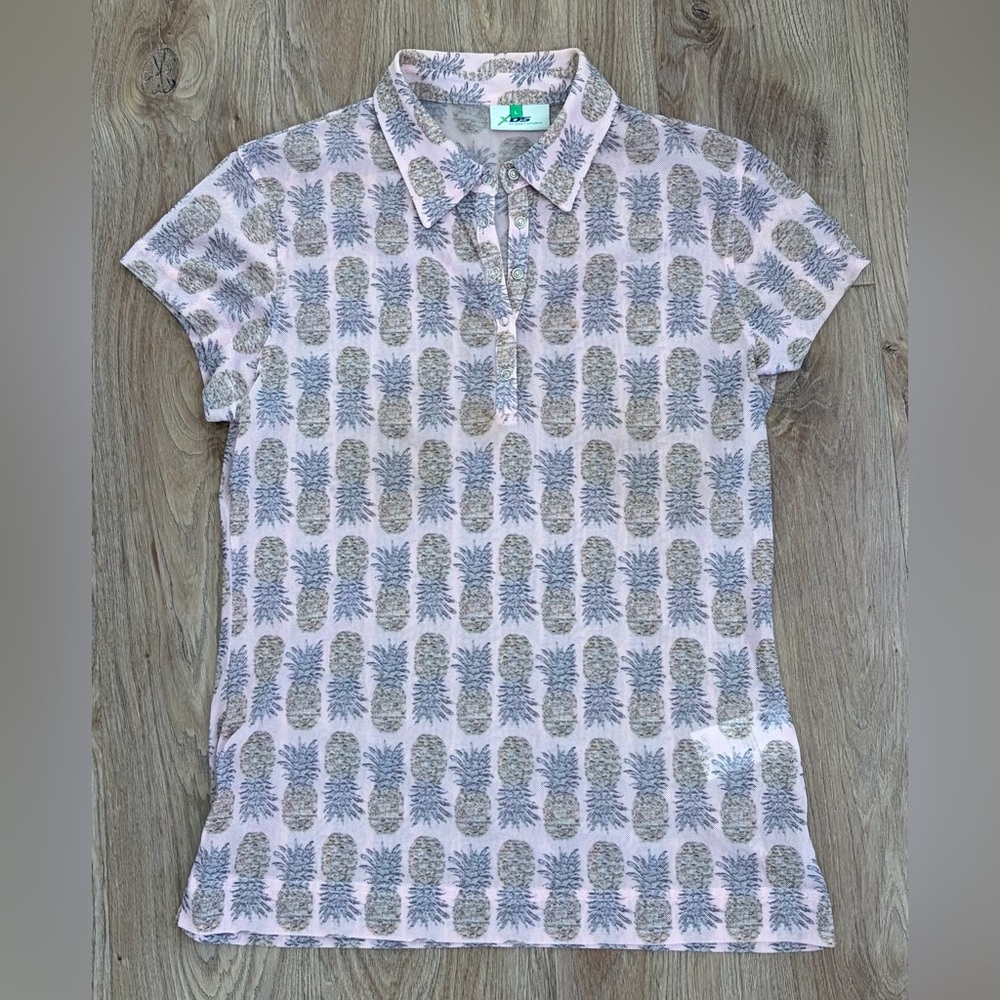 Daily Sports Pink Pineapple Print Button Down Polo